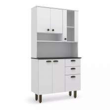 Kit De Cozinha Branco Com 6 Portas 2 Gavetas Armário Moderno Espaçoso Com Cristaleira Luxo 6p
