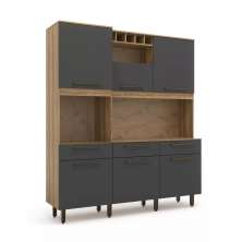 Kit De Cozinha Grafite Armário Grande Espaçoso Com 6 Portas 3 Gavetas Com Nicho Para Vinho Luxo Vz