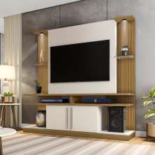 Estante para TV França Cinomomo Off White Efeito Ripado
