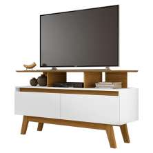 Rack Sala Rubi 1.2 para TV até 50 2 Portas Pé Madeira Macica Cinamomo/Branco