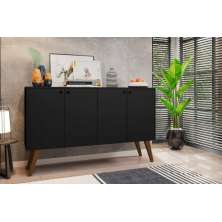 Aparador Buffe Retro 4 Portas Preto Lituania Bela Casa