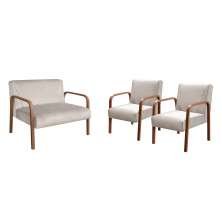 Conjunto Anita Braço Madeira Para Sala, Tv, Estar - Suede Bege Claro