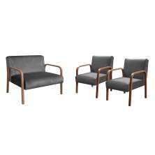 Conjunto Anita Braço Madeira Para Sala, Tv, Estar - Suede Cinza Grafite