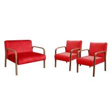 Conjunto Anita Braço Madeira Para Sala, Tv, Estar - Suede Vermelho