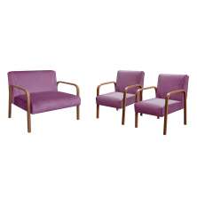 Conjunto Anita Braço Madeira Para Sala, Tv, Estar - Veludo Roxo