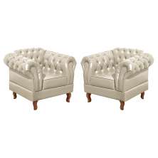 Conjunto De 2 Poltronas Dom Pedro Chesterfield Capitonê - Bege