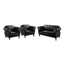 Conjunto De Poltronas E Sofá Dom Pedro 2 Lugares Chesterfield Capitonê - Couríssimo Preto