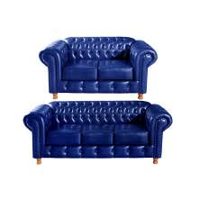 Conjunto De Sofá 2 E 3 Lugares Luís Xv Chesterfield Capitonê - Courìssimo Azul