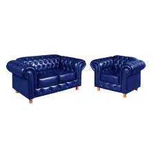 Conjunto De Sofá 2 Lugares E Poltrona Chesterfield Capitonê Luís Xv - Couríssimo Azul