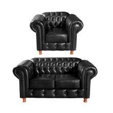 Conjunto De Sofá 2 Lugares E Poltrona Chesterfield Capitonê Luís Xv - Couríssimo Preto