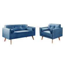 Conjunto De Sofá 2 Lugares E Poltrona Luma - Linho Azul