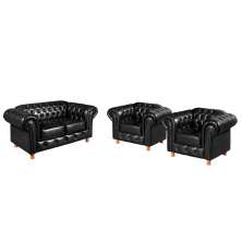 Conjunto De Sofá 2 Lugares E Poltronas Decorativa Chesterfield Capitonê Luís Xv - Preto