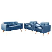 Conjunto De Sofá 2 Lugares E Poltronas Luma - Linho Azul