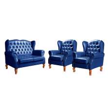 Conjunto Imperador Sofá Chesterfield Decoração Retrô Vintage - Couríssimo Azul 
