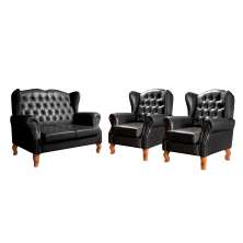Conjunto Imperador Sofá Chesterfield Decoração Retrô Vintage - Couríssimo Preto 005