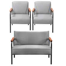 Conjunto Namoradeira 2 Lugares E 2 Poltronas Decorativas Jade - Linho Cinza