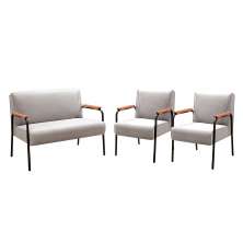Conjunto Namoradeira 2 Lugares E 2 Poltronas Decorativas Jade - Suede Bege