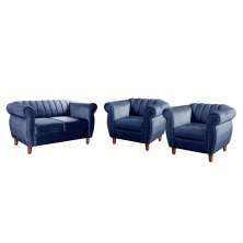 Conjunto Realeza Sofá com Poltronas Chesterfield Decoração Sala Recepção - Suede Azul Marinho