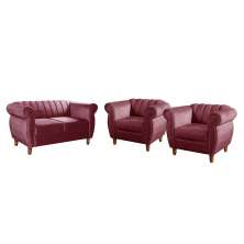 Conjunto Realeza Sofá com Poltronas Chesterfield Decoração Sala Recepção - Suede Bordô