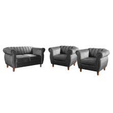 Conjunto Realeza Sofá com Poltronas Chesterfield Decoração Sala Recepção - Suede Cinza