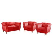 Conjunto Realeza Sofá com Poltronas Chesterfield Decoração Sala Recepção - Suede Vermelho