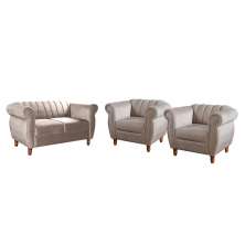 Conjunto Realeza Sofá com Poltronas Chesterfield Decoração Sala Recepção - Veludo Capuccino 