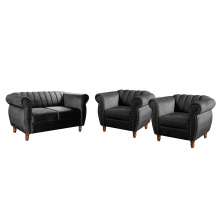Conjunto Realeza Sofá com Poltronas Chesterfield Decoração Sala Recepção - Veludo Preto