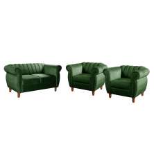 Conjunto Realeza Sofá com Poltronas Chesterfield Decoração Sala Recepção - Veludo Verde 