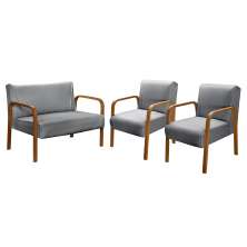 Conjunto Sofá 2 Lugares E 2 Poltronas Decorativas Anita - Linho Cinza