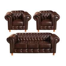 Conjunto Sofá 3 Lugares Chesterfield Capitonê E 2 Poltronas Luís Xv - Couríssimo Café
