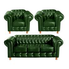 Conjunto Sofá 3 Lugares Chesterfield Capitonê E 2 Poltronas Luís Xv - Couríssimo Verde