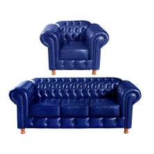 Conjunto Sofá 3 Lugares Chesterfield Capitonê E Poltrona Luís Xv - Couríssimo Azul