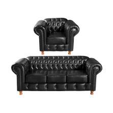 Conjunto Sofá 3 Lugares Chesterfield Capitonê E Poltrona Luís Xv - Couríssimo Preto