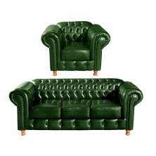 Conjunto Sofá 3 Lugares Chesterfield Capitonê E Poltrona Luís Xv - Couríssimo Verde