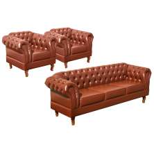 Conjunto Sofá Chesterfield 3 Lugares E 2 Poltronas Dom Pedro - Couríssimo Caramelo
