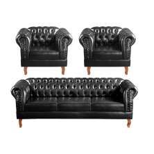 Conjunto Sofá Chesterfield 3 Lugares E 2 Poltronas Dom Pedro - Couríssimo Preto