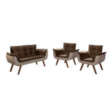 Conjunto de Poltronas Decorativas Bella Opala 3 Peças - Capuccino C/ Marrom