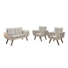 Conjunto de Poltronas Decorativas Bella Opala 3 Peças - Suede Bege