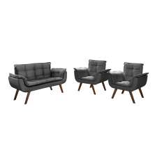 Conjunto de Poltronas Decorativas Bella Opala 3 Peças - Suede Cinza