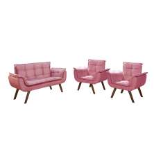 Conjunto de Poltronas Decorativas Bella Opala 3 Peças - Suede Rosa