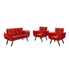 Conjunto de Poltronas Decorativas Bella Opala 3 Peças - Suede Vermelho