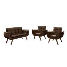 Conjunto de Poltronas Decorativas Bella Opala 3 Peças - Veludo Marrom