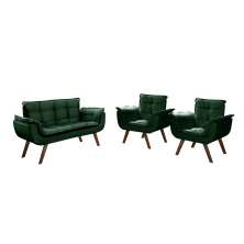 Conjunto de Poltronas Decorativas Bella Opala 3 Peças - Veludo Verde