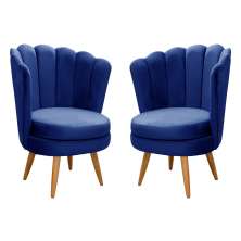 Kit 02 Poltronas Decorativa Pétala Pés Palito - Suede Azul Marinho