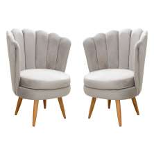 Kit 02 Poltronas Decorativa Pétala Pés Palito - Suede Bege