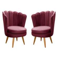Kit 02 Poltronas Decorativa Pétala Pés Palito - Suede Bordô