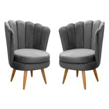 Kit 02 Poltronas Decorativa Pétala Pés Palito - Suede Cinza