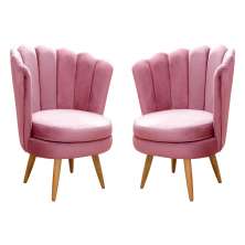 Kit 02 Poltronas Decorativa Pétala Pés Palito - Suede Rosa
