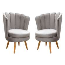 Kit 02 Poltronas Decorativa Pétala Pés Palito - Veludo Capuccino