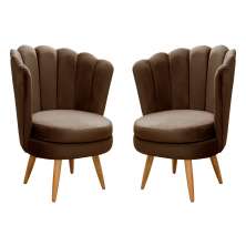 Kit 02 Poltronas Decorativa Pétala Pés Palito - Veludo Marrom